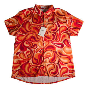KYKU Funky Hawaiian Shirt Men's Large Orange Tropical Vacation Button Up - NWT